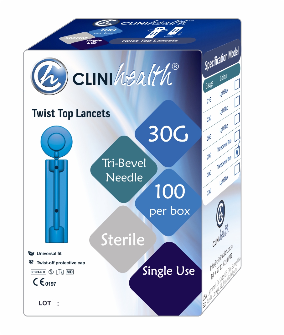 Twist Top Lancet 30g – Transparent Blue