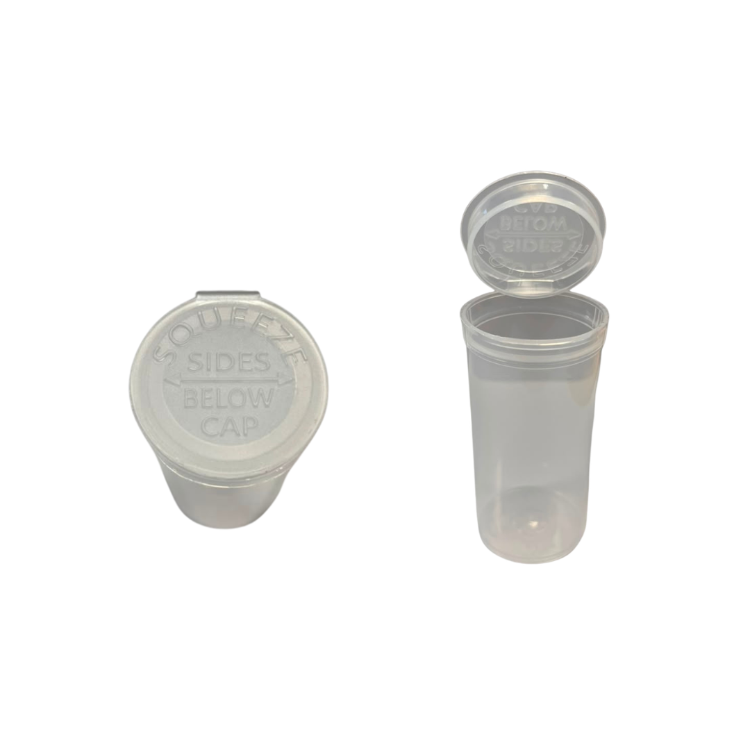 Tablet Vials Plastic Pop Open Lid Clear 50ml – 100s