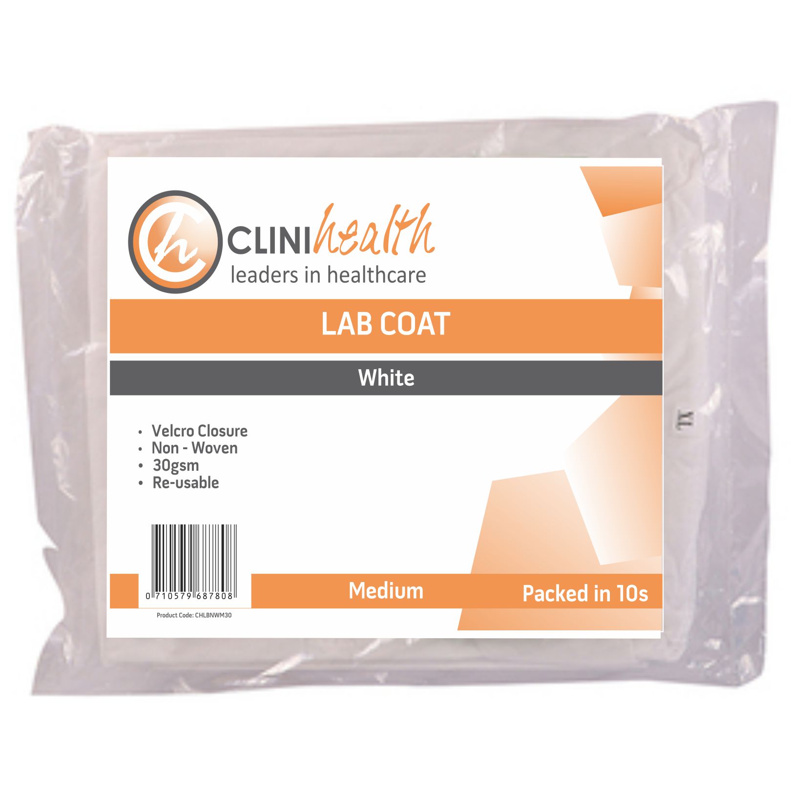 Alternative view of Lab Coat – Non Woven White Velcro 30gsm – Medium Singles