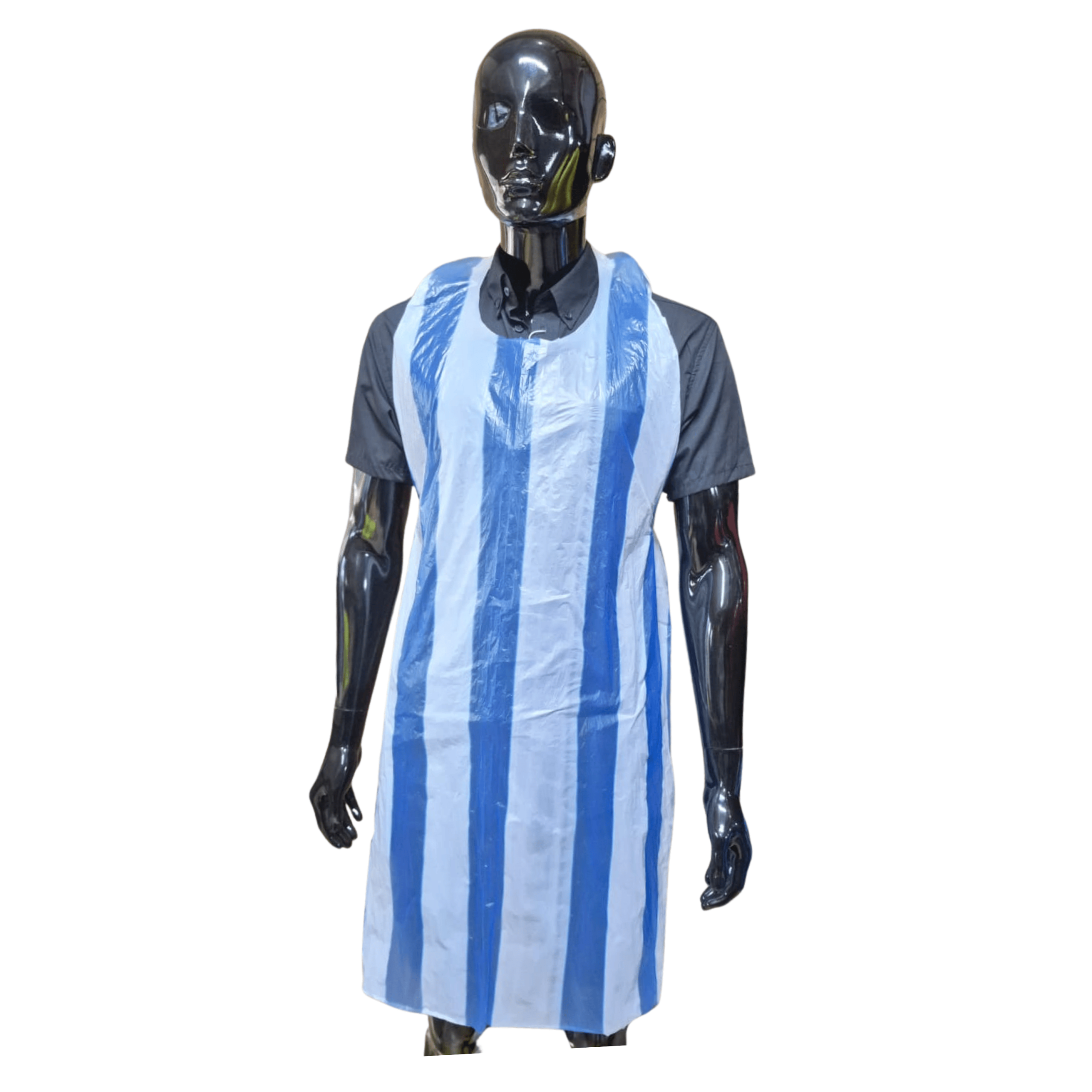 Alternative view of Disposable Plastic Aprons Blue and White Striped (100’s)