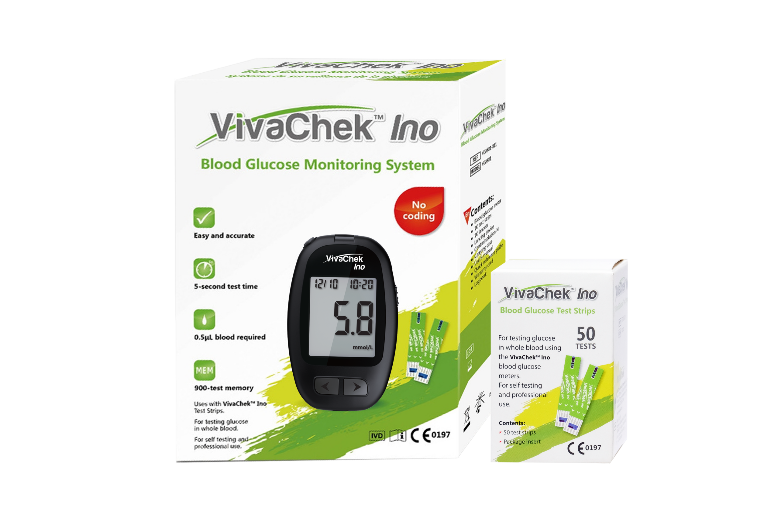 Vivachek Ino Meter + 1 Box Blood Glucose Tests Strips -50 Pcs