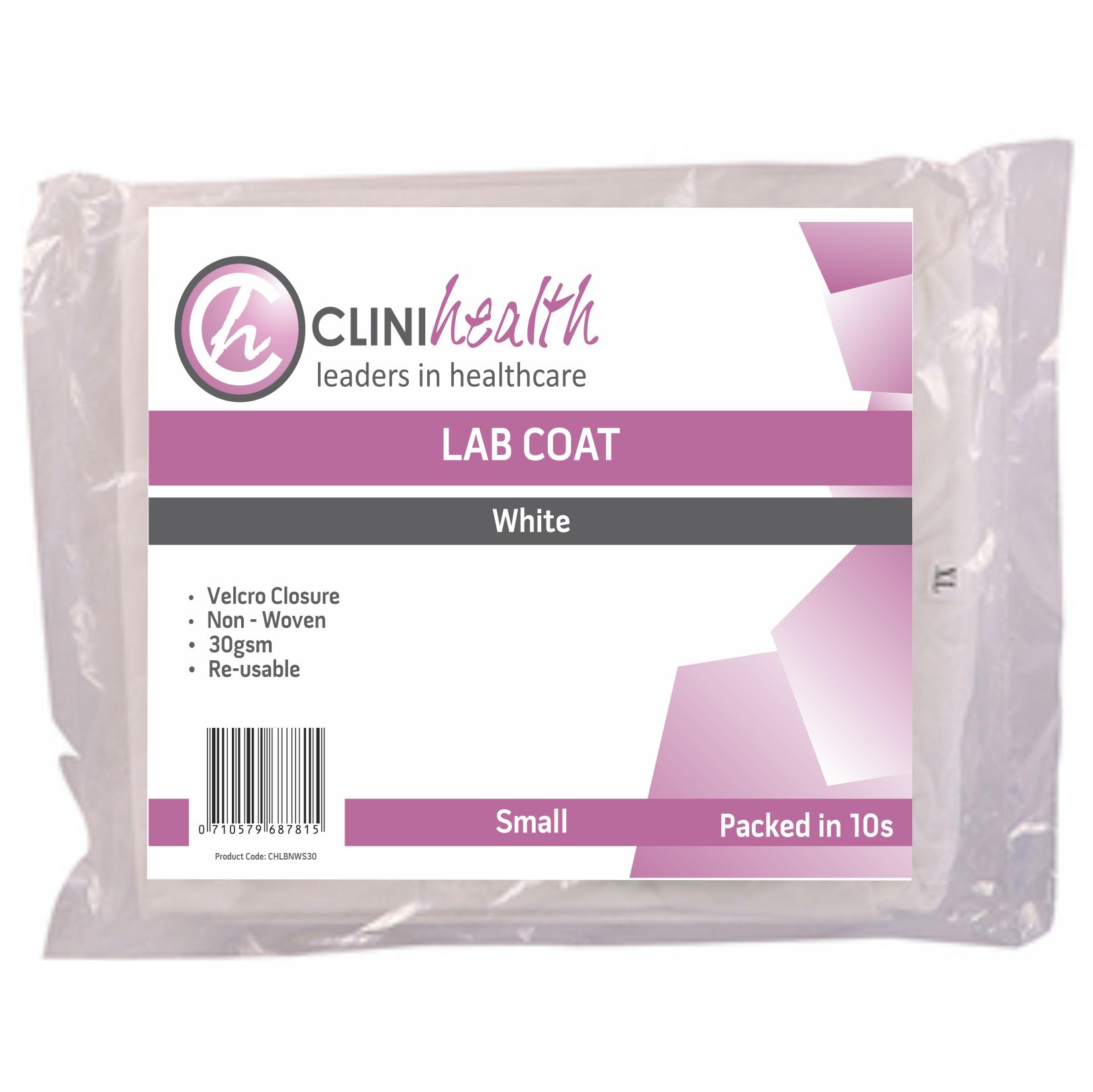 Alternative view of Lab Coat – Non Woven White Velcro 30gsm – Small Singles