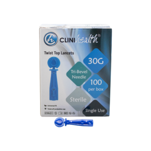 Twist Top Lancet 30g – Transparent Blue 100’s