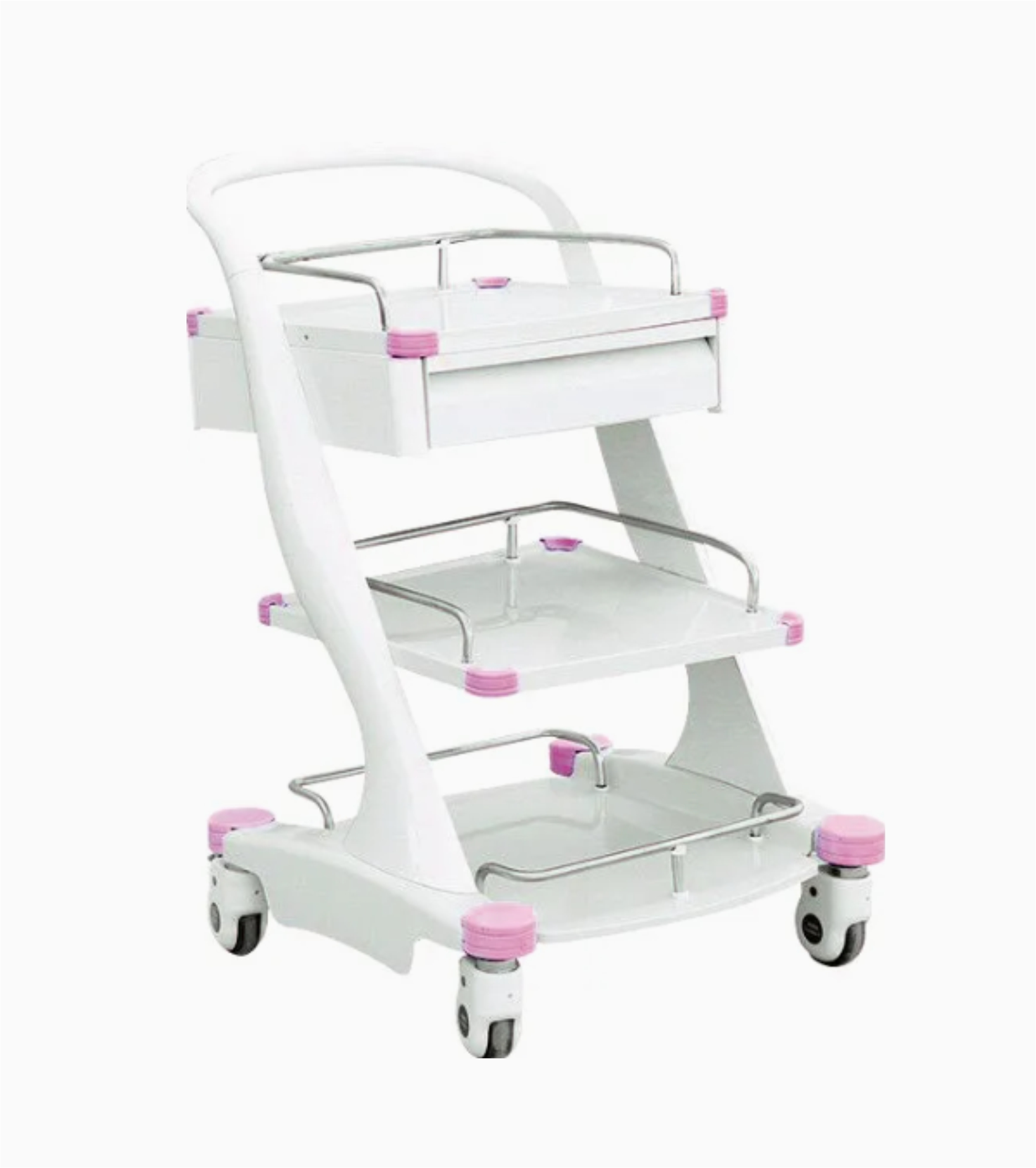 Treatment Trolley 3 Tier – Pink with Detachable Guardrail