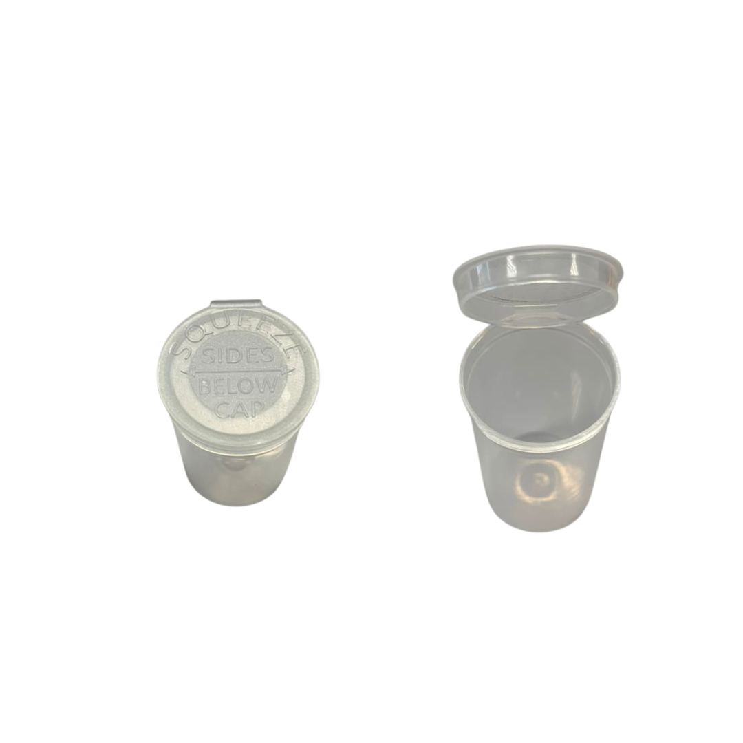 Tablet Vials Plastic Pop Open Lid Clear 20ml – 100s