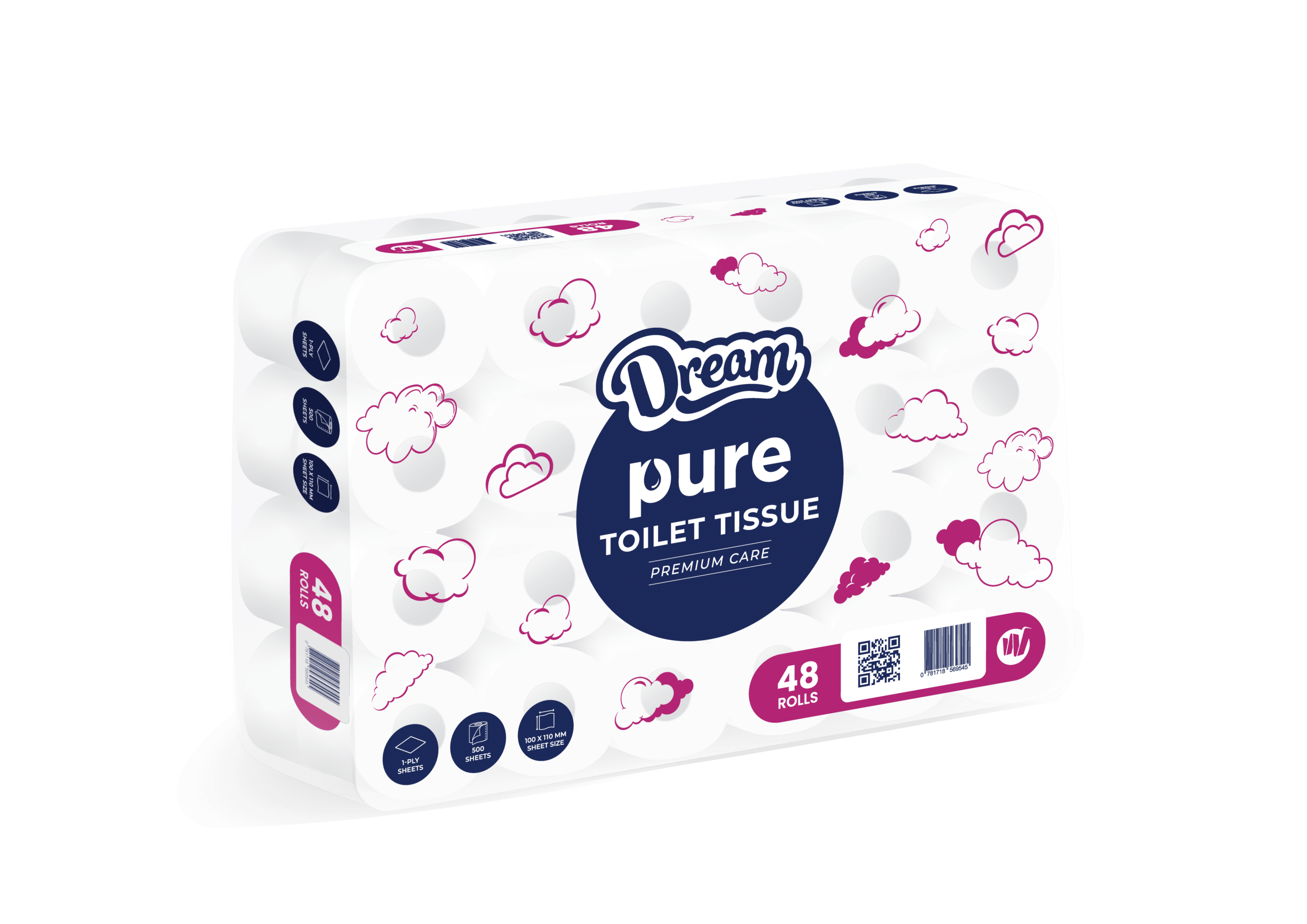 1Ply Virgin Toilet Paper – 48 Rolls (500 Sheets)